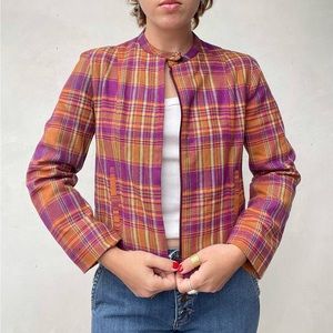 Y2k orange and pink plaid zip up jacket